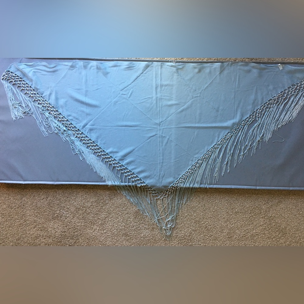 Light Blue Fringe Hip Scarf /Sarong With white pearls - Picture 4 of 10